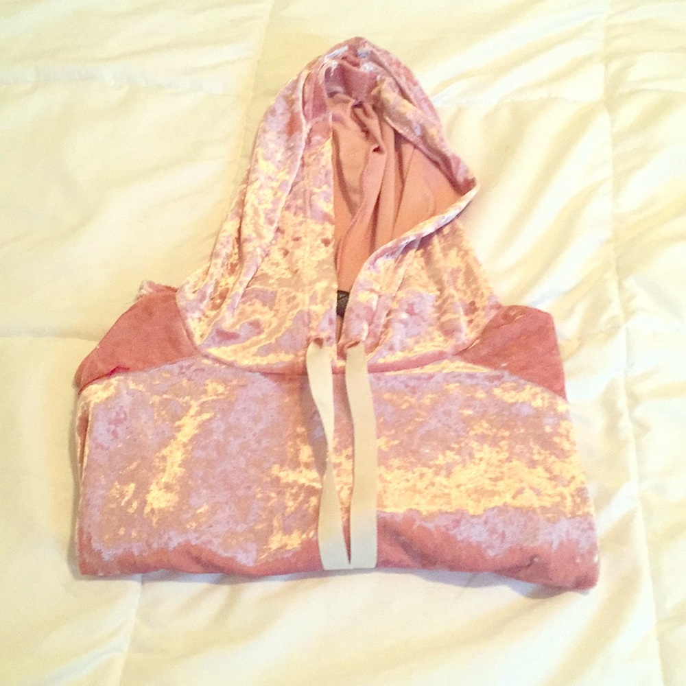 Pink crushed velvet sleeveless hoodie